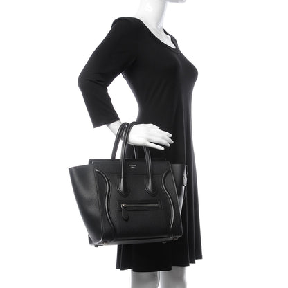 Celine Drummed Calfskin Micro Luggage Black 2 of 10