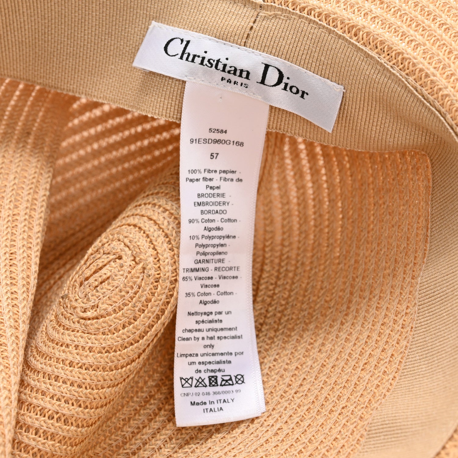 Christian Dior Straw Hat 57 Natural 8 of 9
