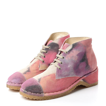 Chanel Suede Lace Up Short Boots 35.5 Pink Purple 3 of 9