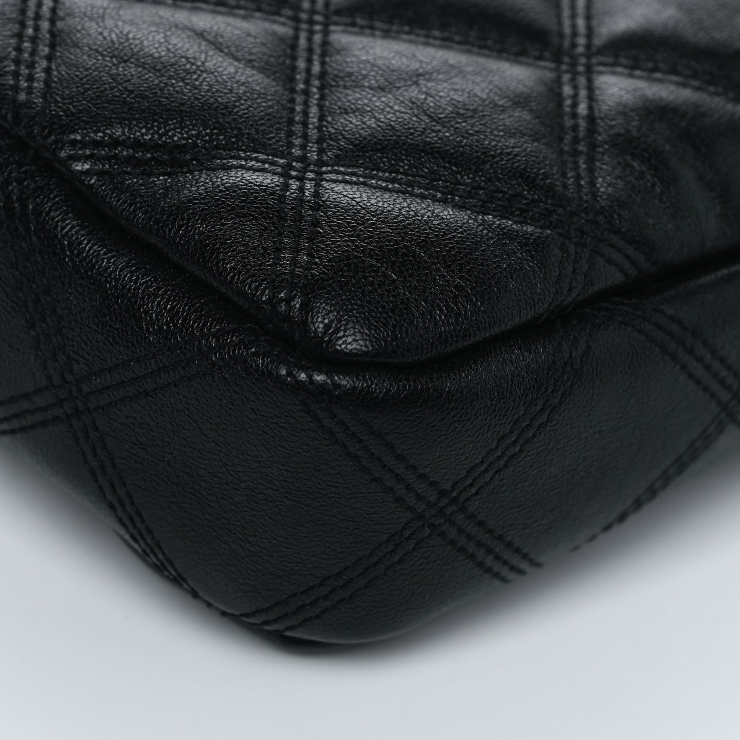Grained Lambskin Quilted Mini Becky Double Zip Bag Black
