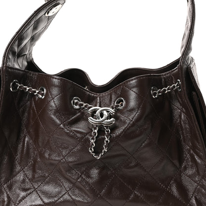 Chanel Shiny Crumpled Calfskin Quilted Small Chanel 25 Handbag Dark Brown 7 of 9