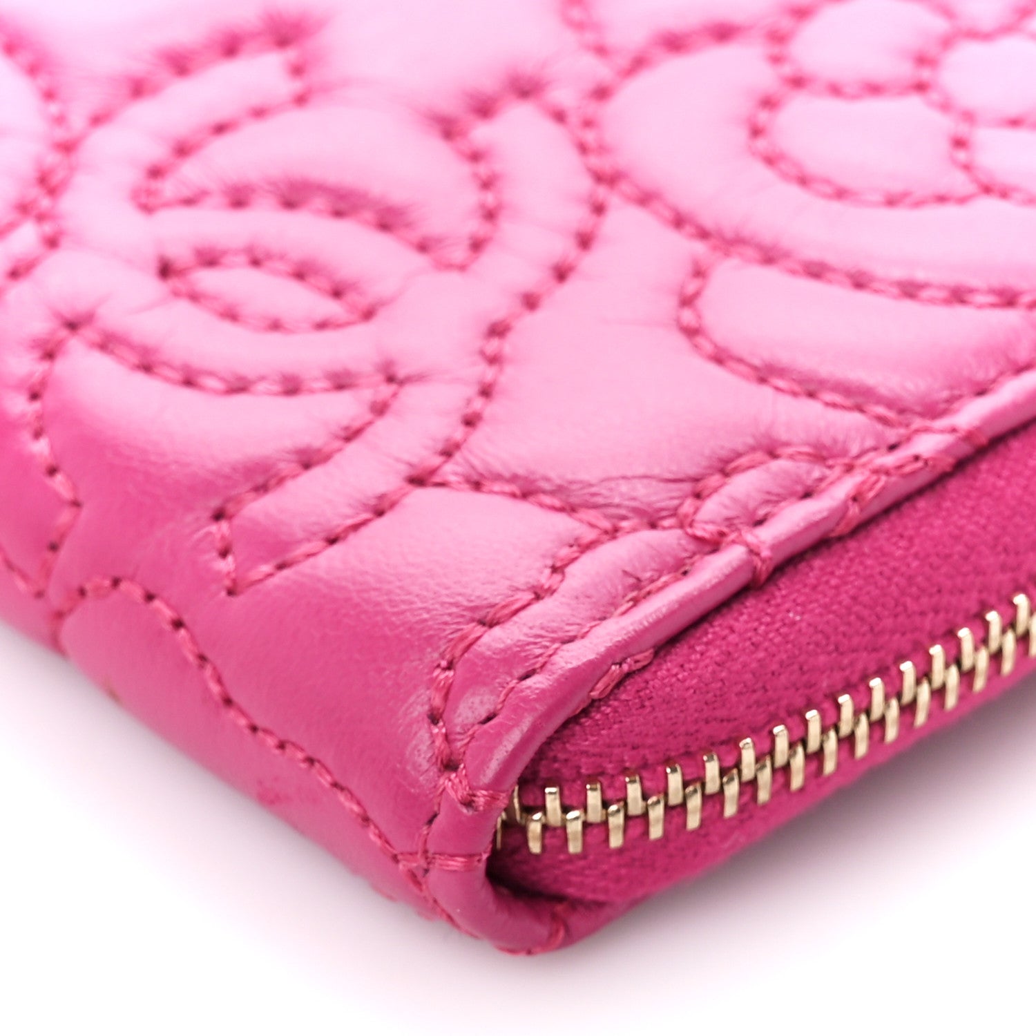 Chanel Lambskin Camellia Embossed Zip Coin Purse Fuchsia 10 of 10
