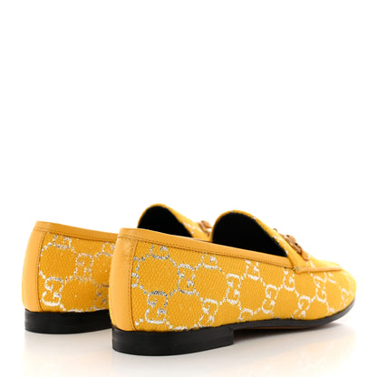Gucci Canvas Lame GG Monogram Horsebit Womens Jordaan Loafers 36.5 Lemon Silver 4 of 11