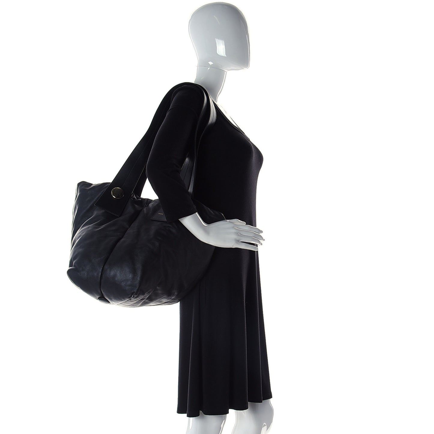 Lambskin Large Puffy Tobo Tote Black