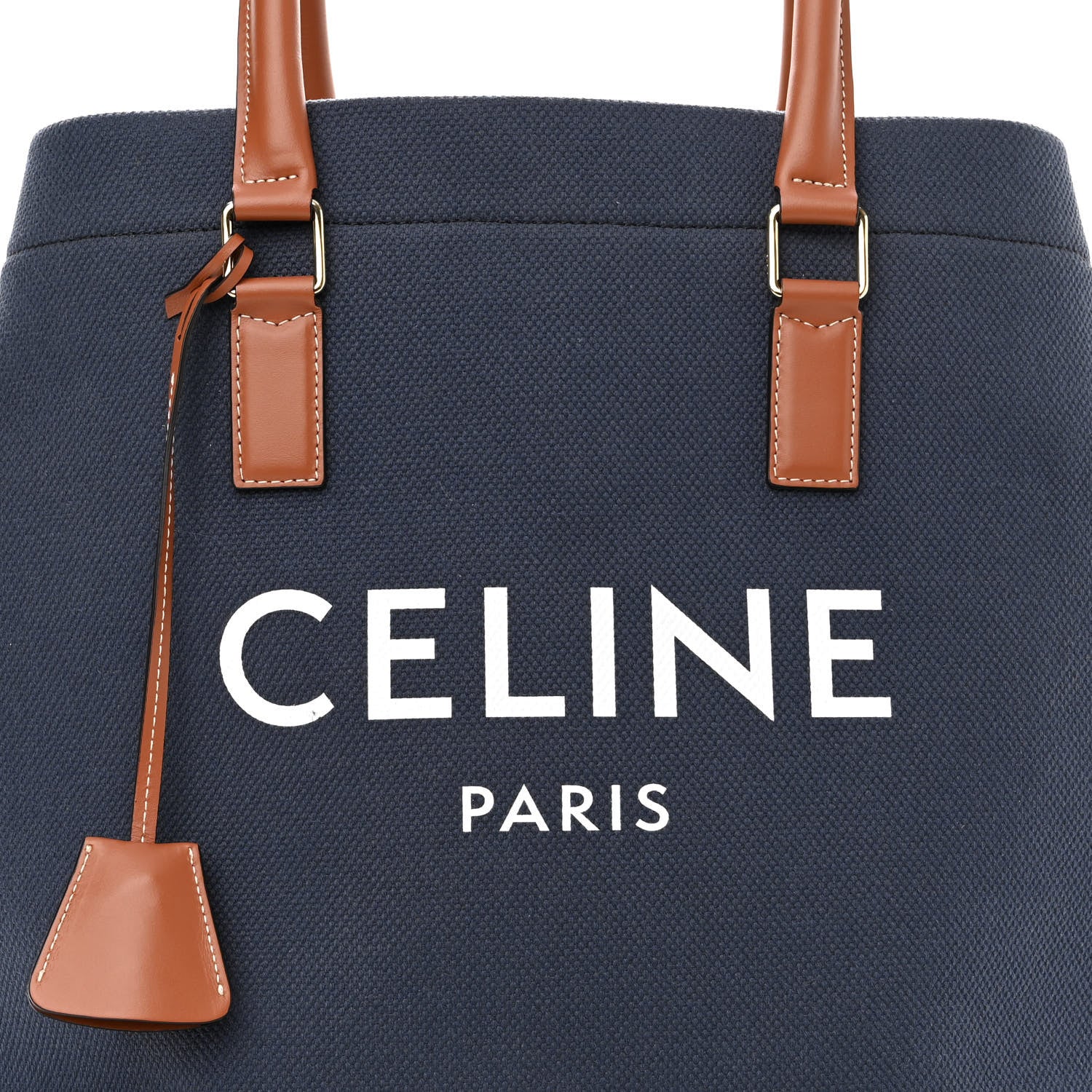 Celine Canvas Calfskin Horizontal Cabas Navy Tan 7 of 9