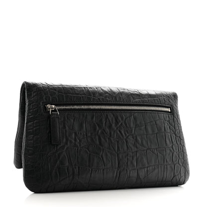 Saint Laurent Calfskin Crocodile Embossed West Hollywood Monogram Fold Over Clutch Black 3 of 6