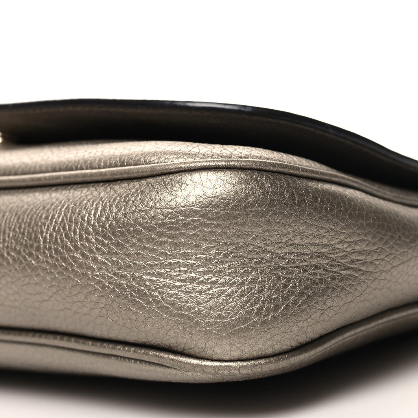Metallic Pebbled Calfskin Medium Soho Flap Crossbody New Golden Beige