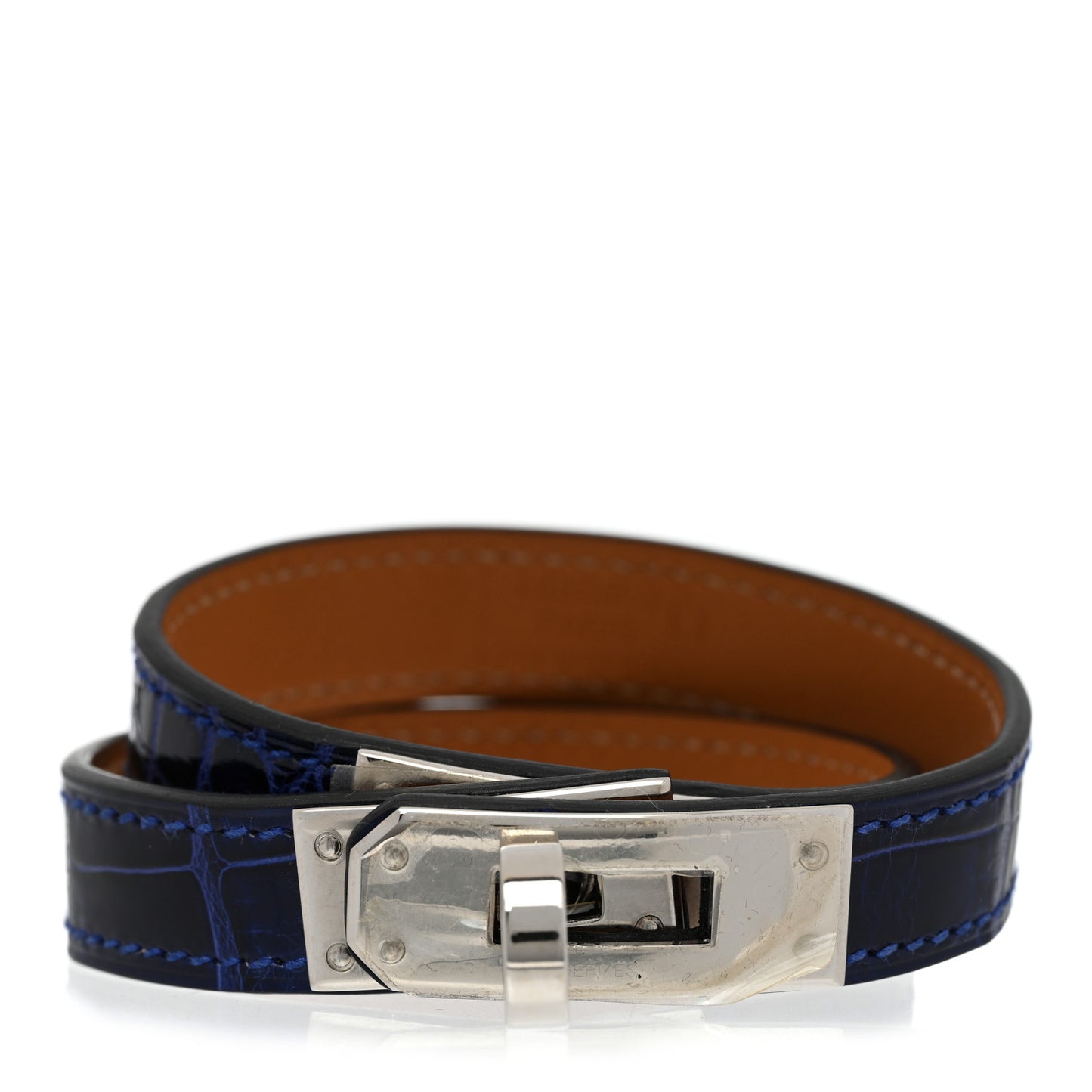 Shiny Alligator Kelly Double Tour Bracelet S Bleu Electrique
