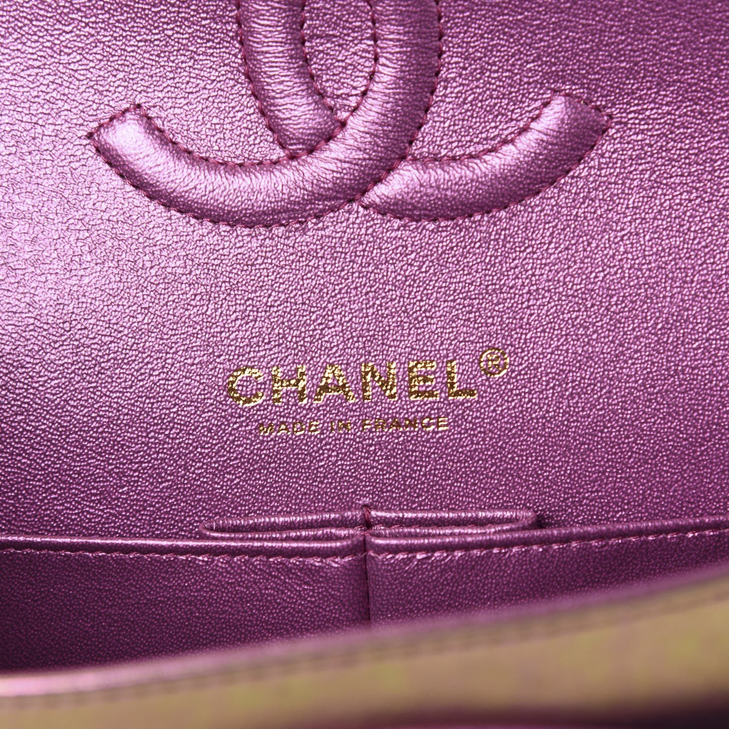Iridescent Lambskin Quilted Medium Double Flap Purple