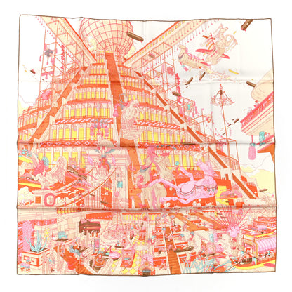 Hermes Silk La Legende Du Cheval A Plumes Scarf 90 Corail White Jaune 1 of 5