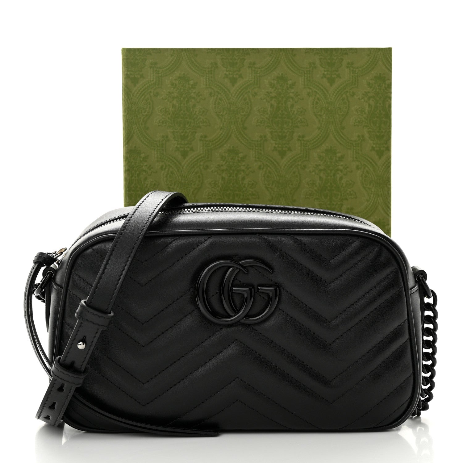 Gucci Calfskin Matelasse Monochrome Small GG Marmont Chain Shoulder Bag Black 11 of 11