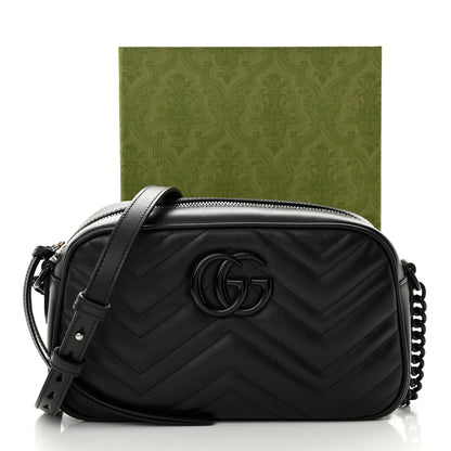 Gucci Calfskin Matelasse Monochrome Small GG Marmont Chain Shoulder Bag Black 11 of 11
