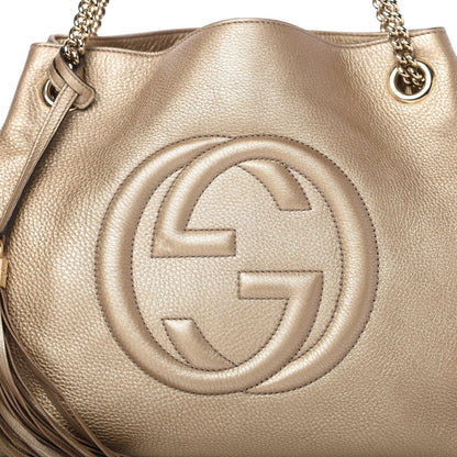 Gucci Metallic Pebbled Calfskin Medium Soho Chain Shoulder Bag Golden Beige 10 of 12