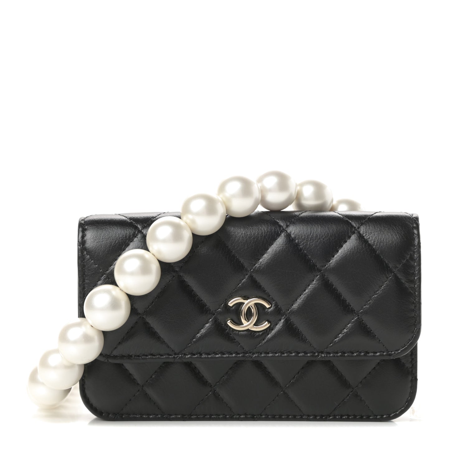 Calfskin Quilted Maxi Pearls Clutch With Chain Black