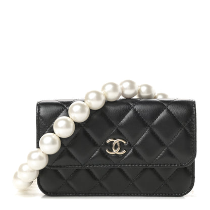 Chanel Calfskin Quilted Maxi Pearls Clutch With Chain Black 1 of 12
