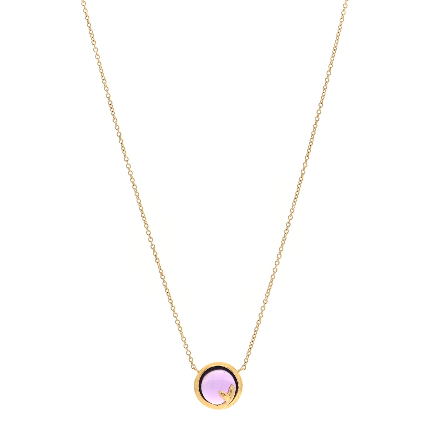 Tiffany 18K Yellow Gold Amethyst Paloma Picasso Olive Leaf Pendant Necklace 1 of 4