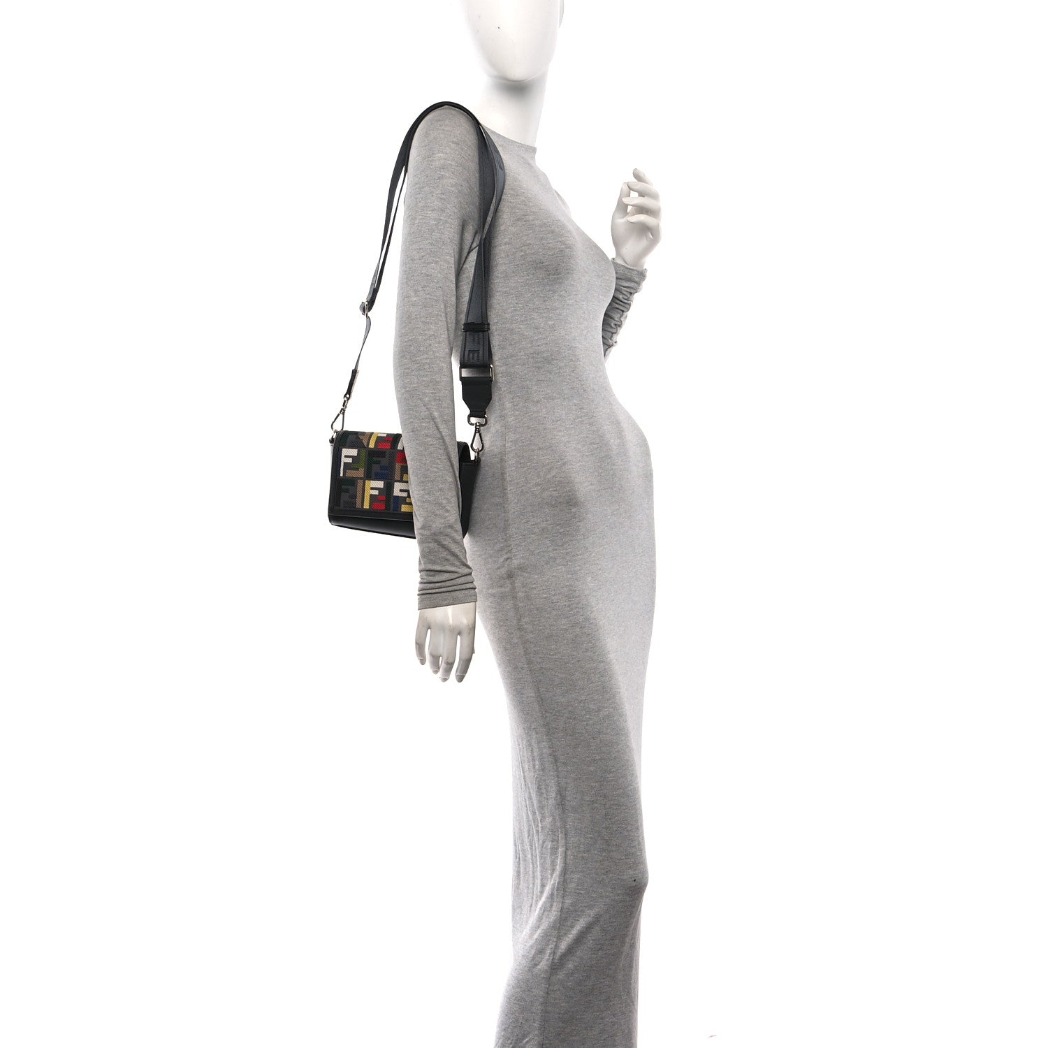 Fendi Canvas Vitello King Seta FF Embroidered Mini Compact Messenger Bag Asfalto Multicolor 2 of 10