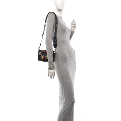 Fendi Canvas Vitello King Seta FF Embroidered Mini Compact Messenger Bag Asfalto Multicolor 2 of 10