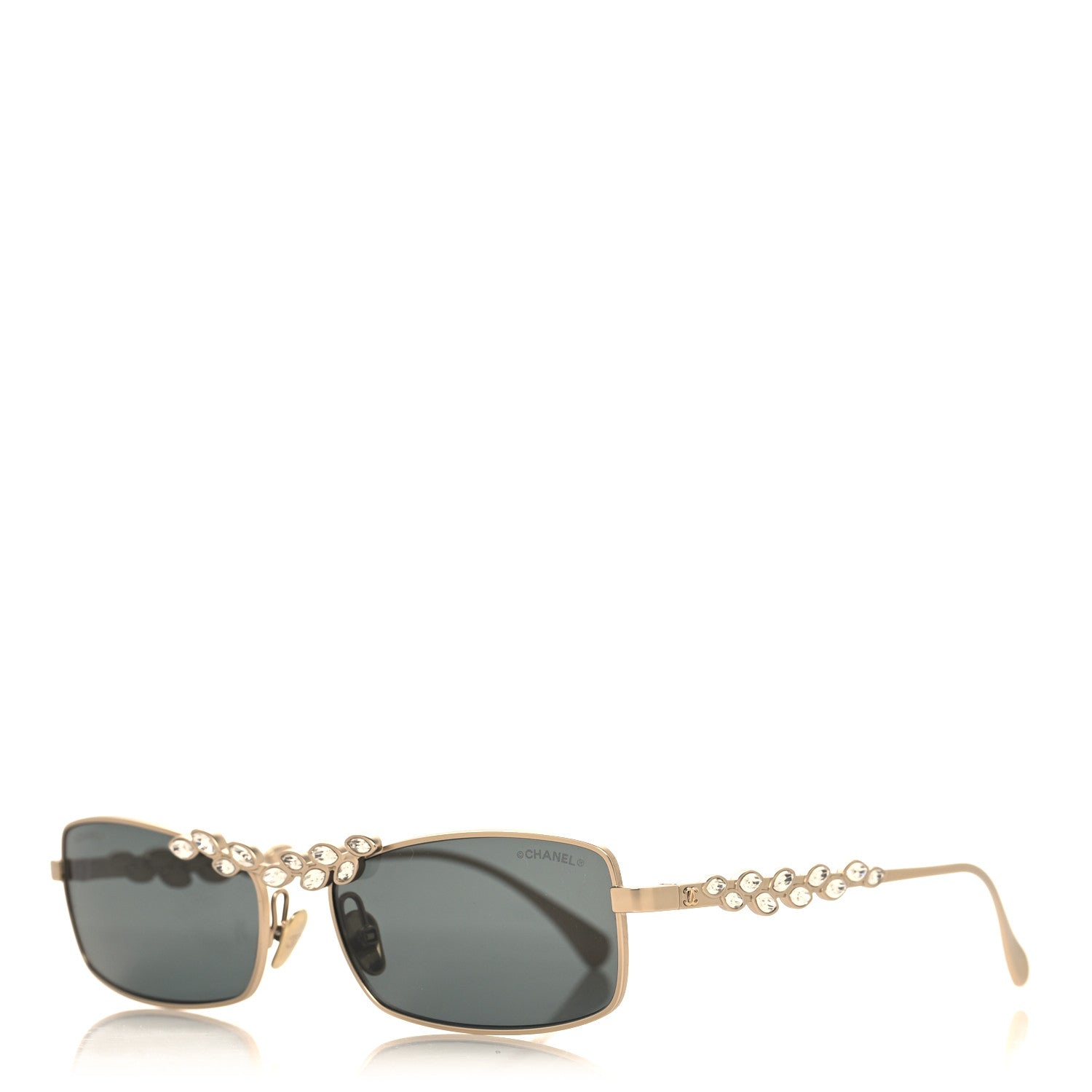 Chanel Metal Crystal Sparkling Wheat Rectangle Sunglasses 71584 Gold 1 of 7