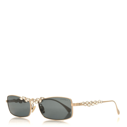 Chanel Metal Crystal Sparkling Wheat Rectangle Sunglasses 71584 Gold 1 of 7