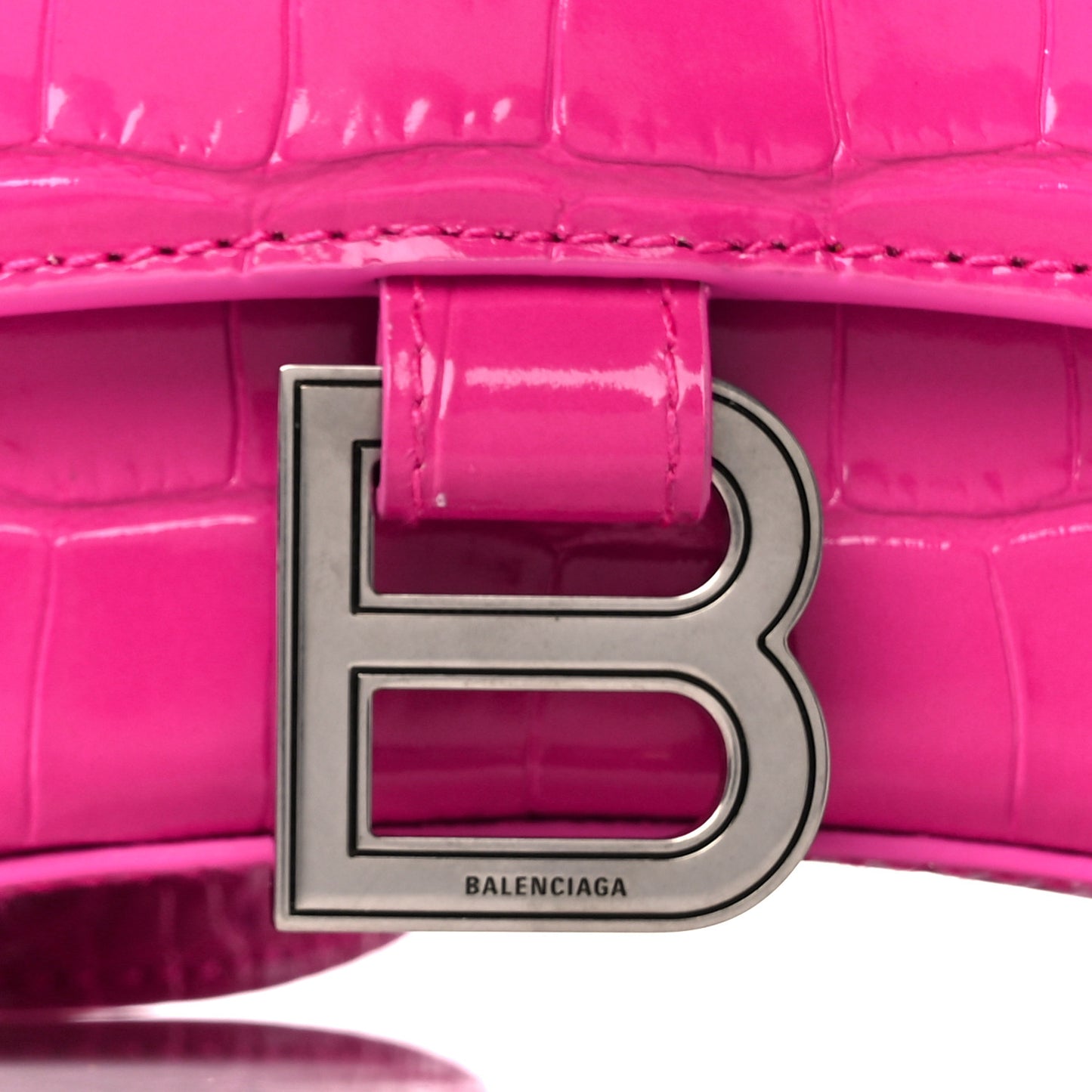 Shiny Calfskin Crocodile Embossed Hourglass Top Handle Bag XS Lipstick Pink