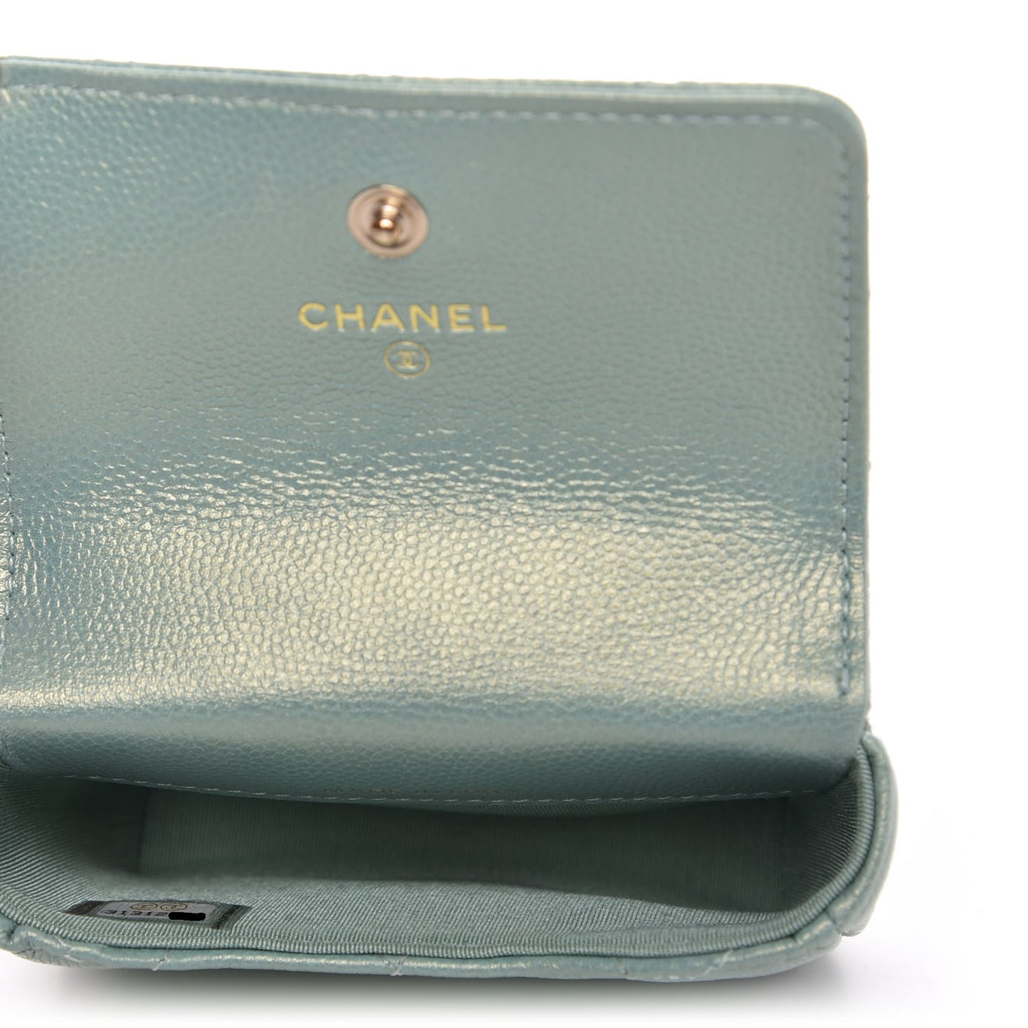Iridescent Caviar Quilted Pearl On Top Coin Purse With Chain Light Green