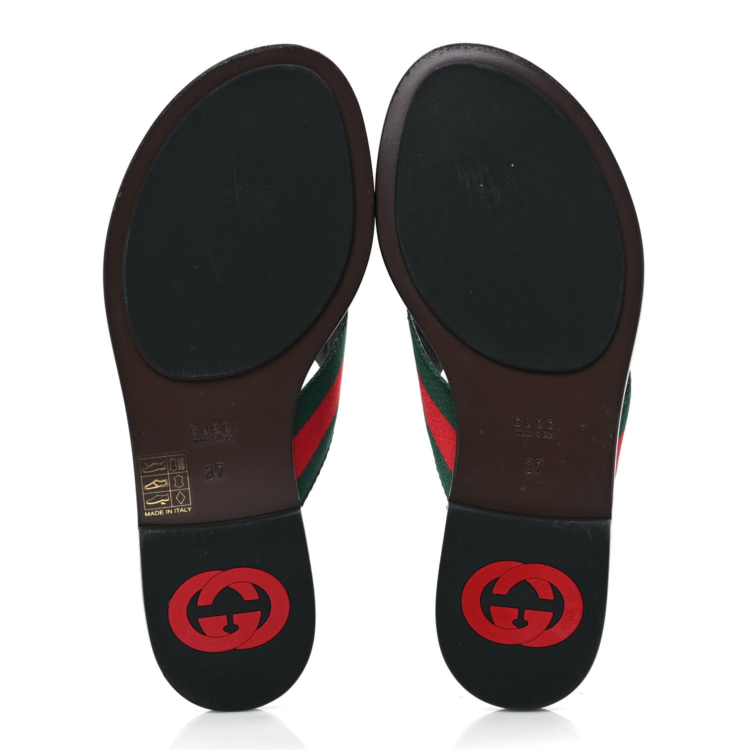 Gucci Nylon Calfskin Web GG Monogram Womens Thong Sandals 37 Green Red Cocoa 5 of 7