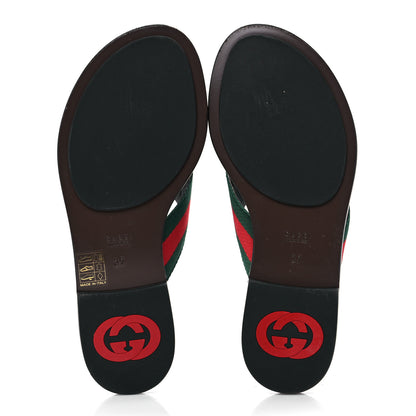 Gucci Nylon Calfskin Web GG Monogram Womens Thong Sandals 37 Green Red Cocoa 5 of 7
