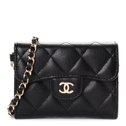 Chanel Caviar Quilted Flap Card Holder Chain Wristlet Black 1 of 8
