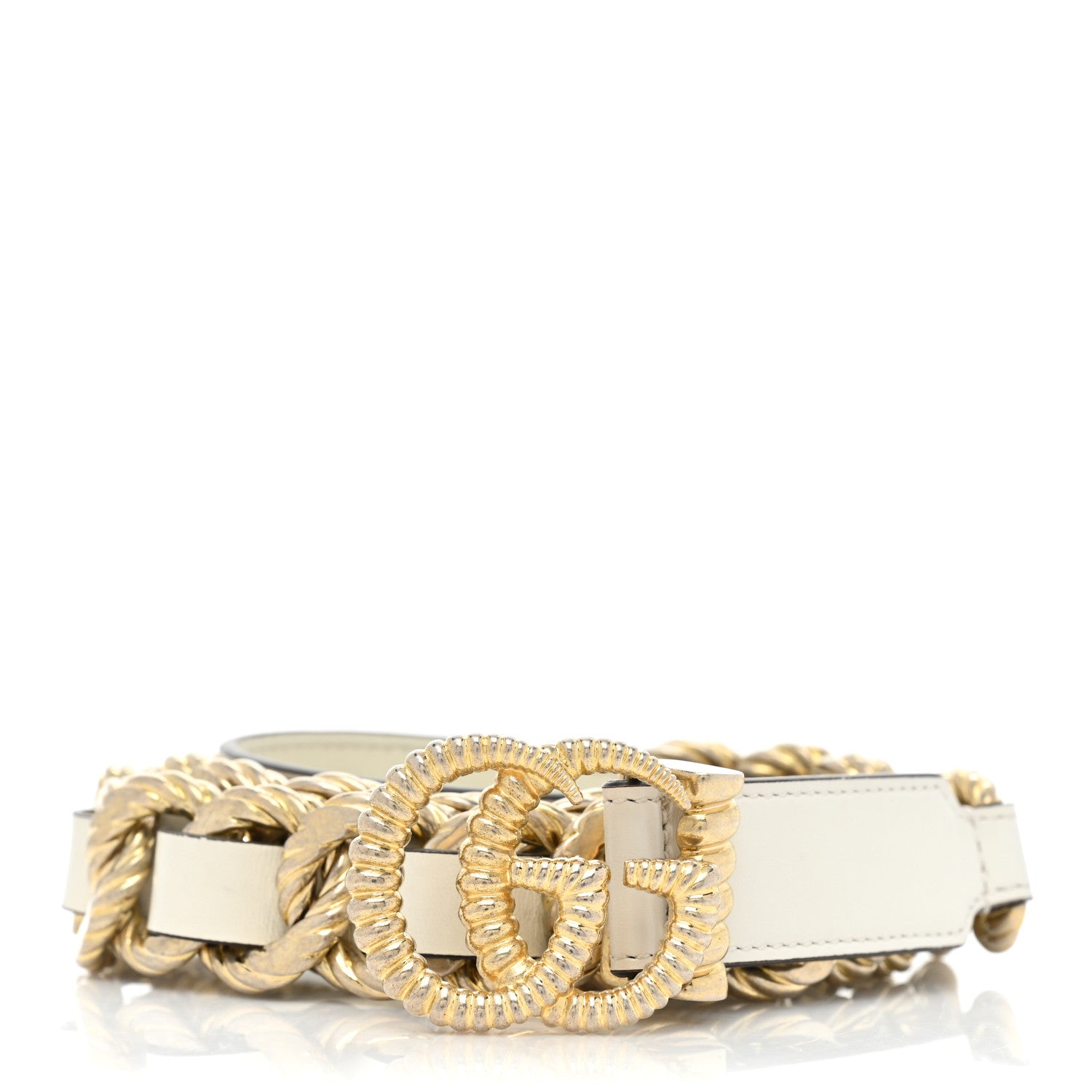 Gucci Calfskin Torchon Double G Chain 25mm Belt 85 34 Mystic White 1 of 7