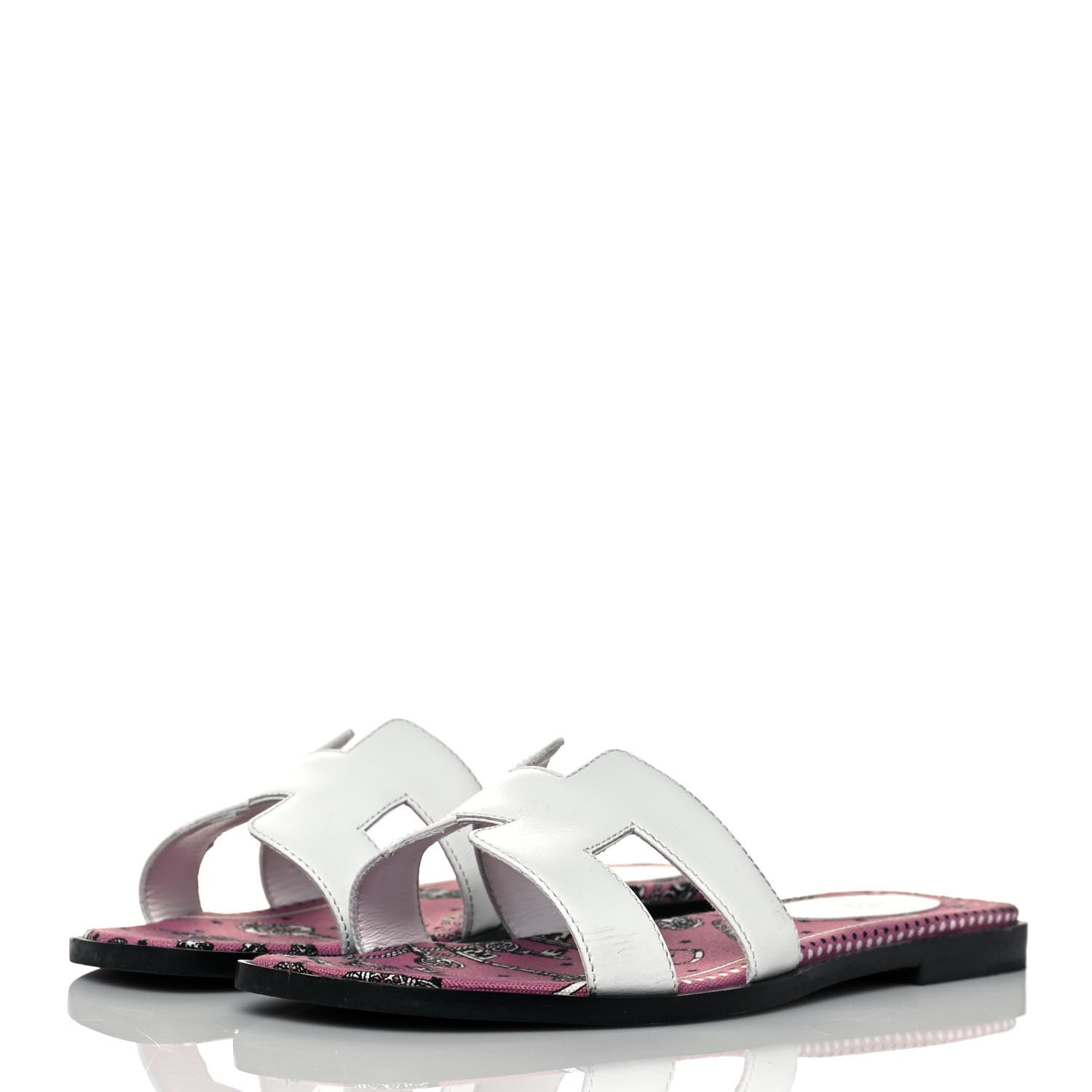 Hermes Box Calfskin White Bois De Rose Oran Sandals 36.5 White 3 of 8