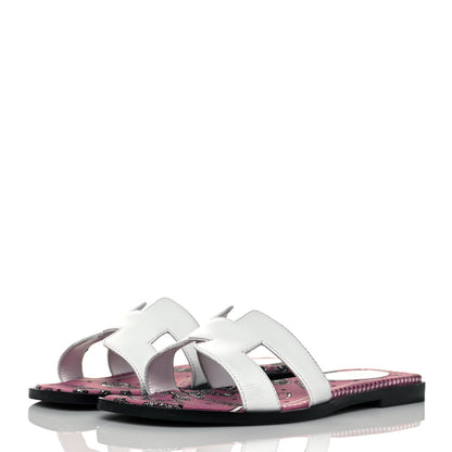 Hermes Box Calfskin White Bois De Rose Oran Sandals 36.5 White 3 of 8