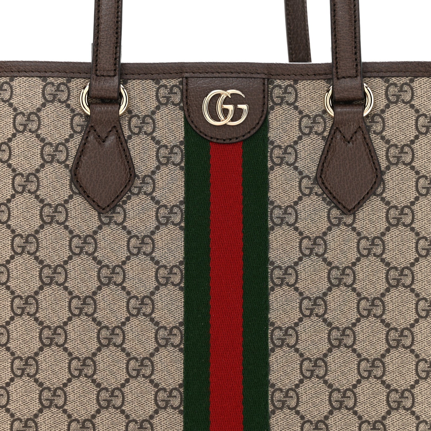 Gucci GG Supreme Monogram Textured Calfskin Web Small Ophidia Shoulder Tote Bag Beige Ebony New Acero 8 of 12
