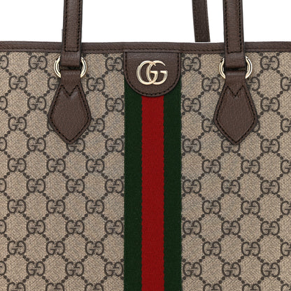 Gucci GG Supreme Monogram Textured Calfskin Web Small Ophidia Shoulder Tote Bag Beige Ebony New Acero 8 of 12