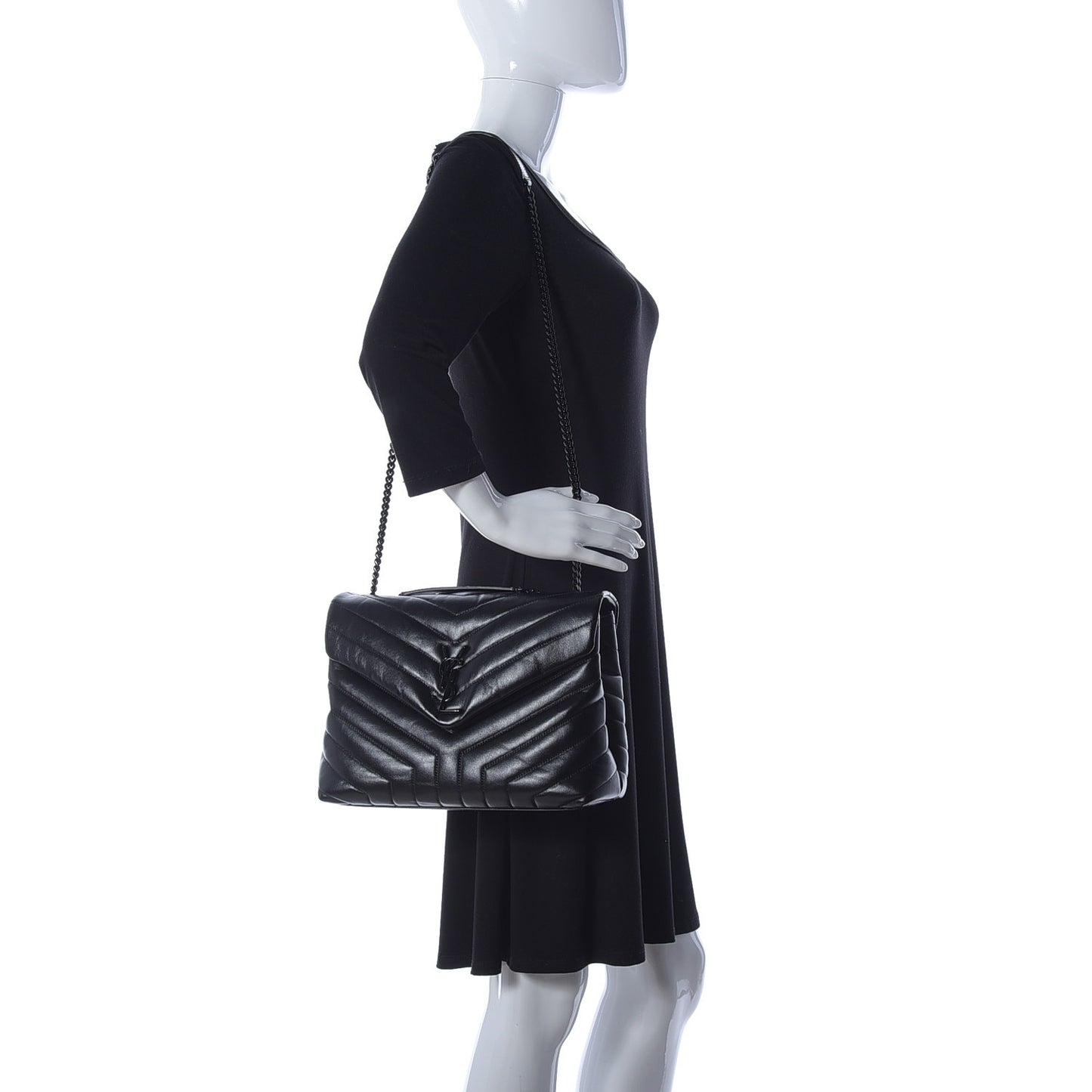 Calfskin Y Quilted Monogram Medium Loulou Chain Satchel Black