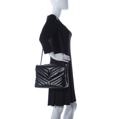 Saint Laurent Calfskin Y Quilted Monogram Medium Loulou Chain Satchel Black 2 of 14