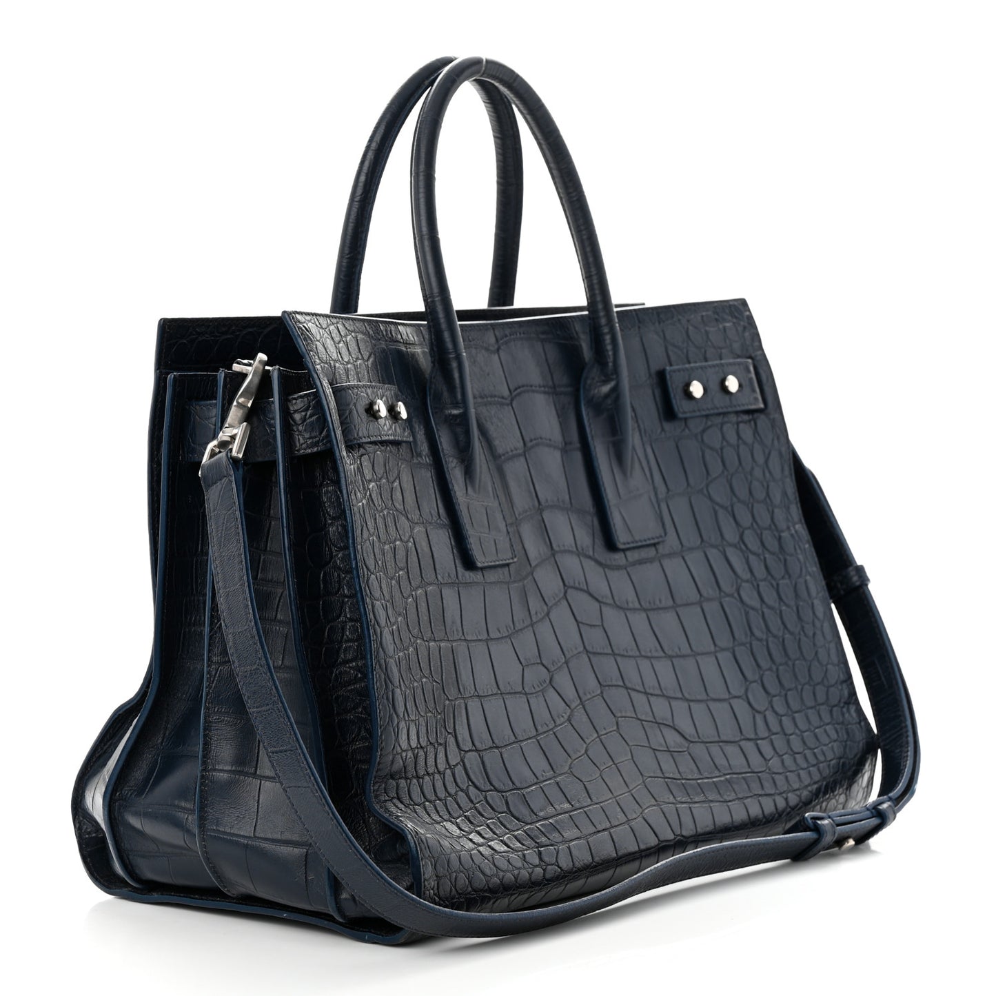 Calfskin Crocodile Embossed Medium Souple Sac De Jour Navy