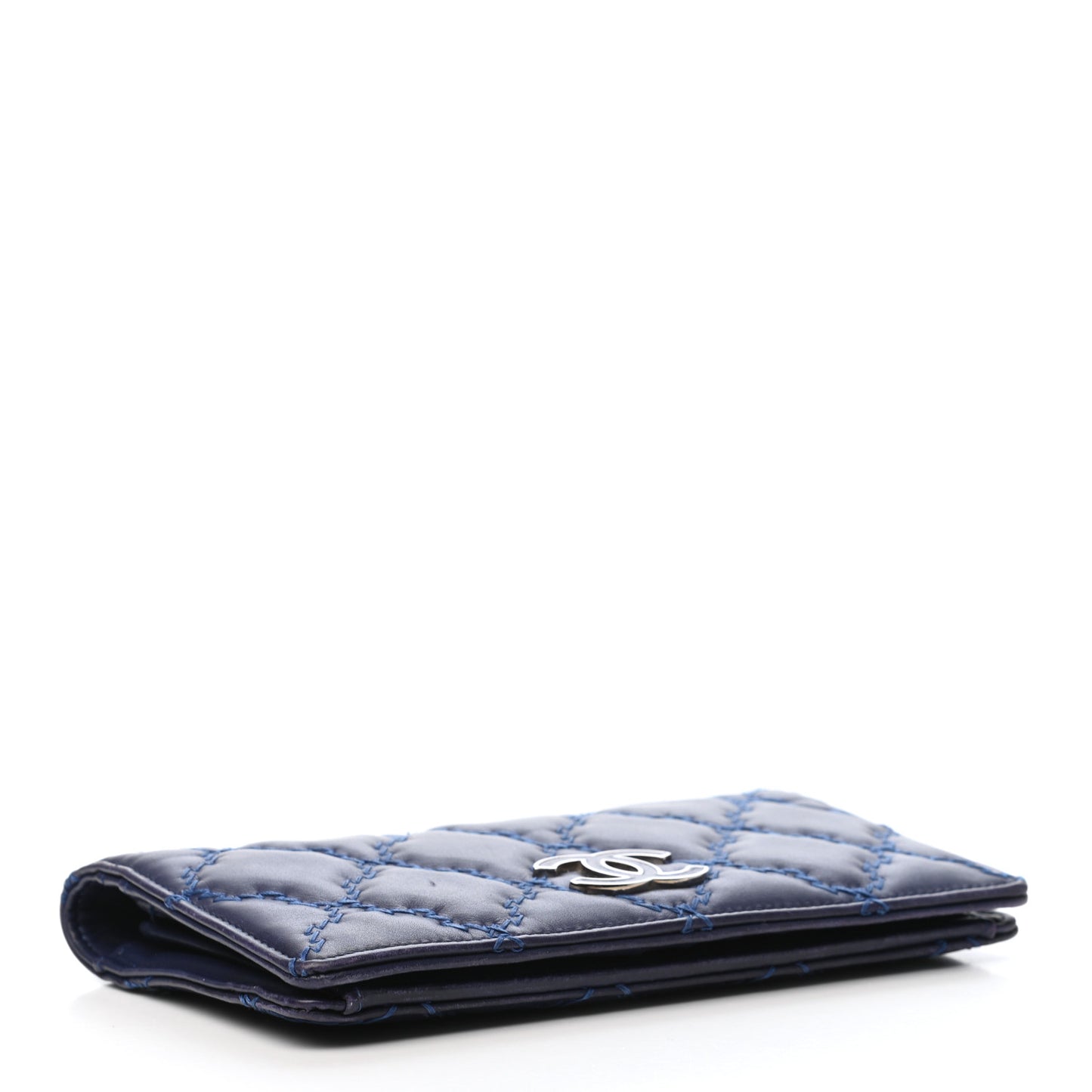 Calfskin Double Stitch Hampton Yen Wallet Blue