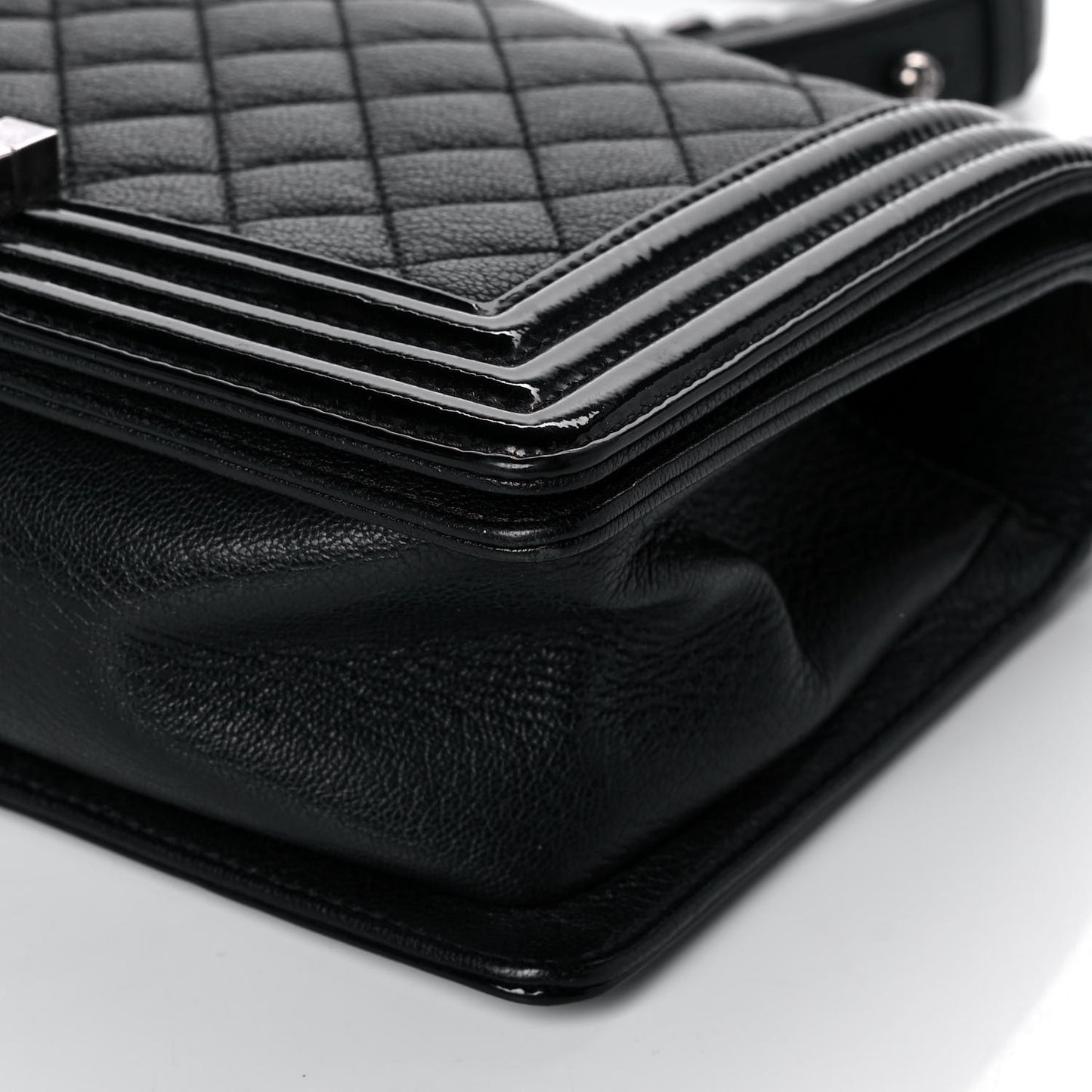 Goatskin Quilted Patent Medium Duo Boy Flap Black