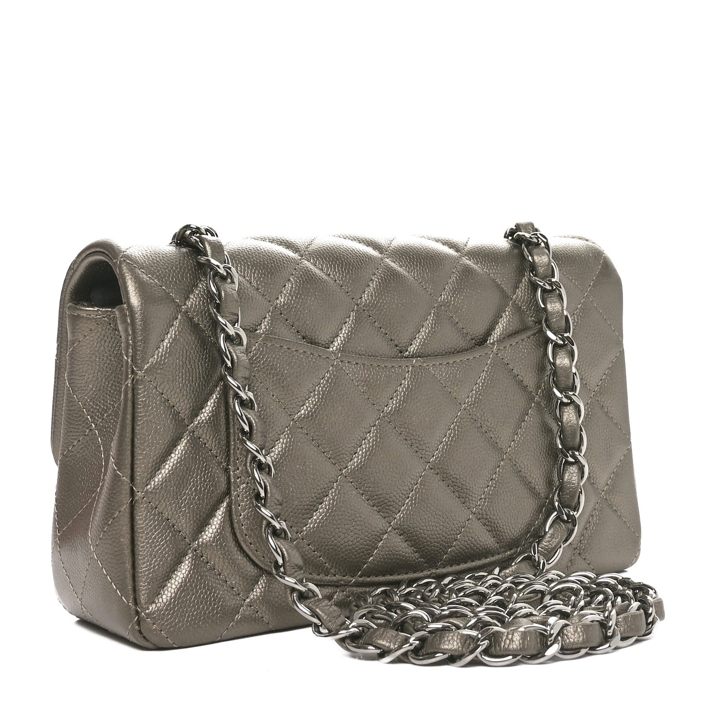 Iridescent Caviar Quilted Mini Rectangular Flap Bronze