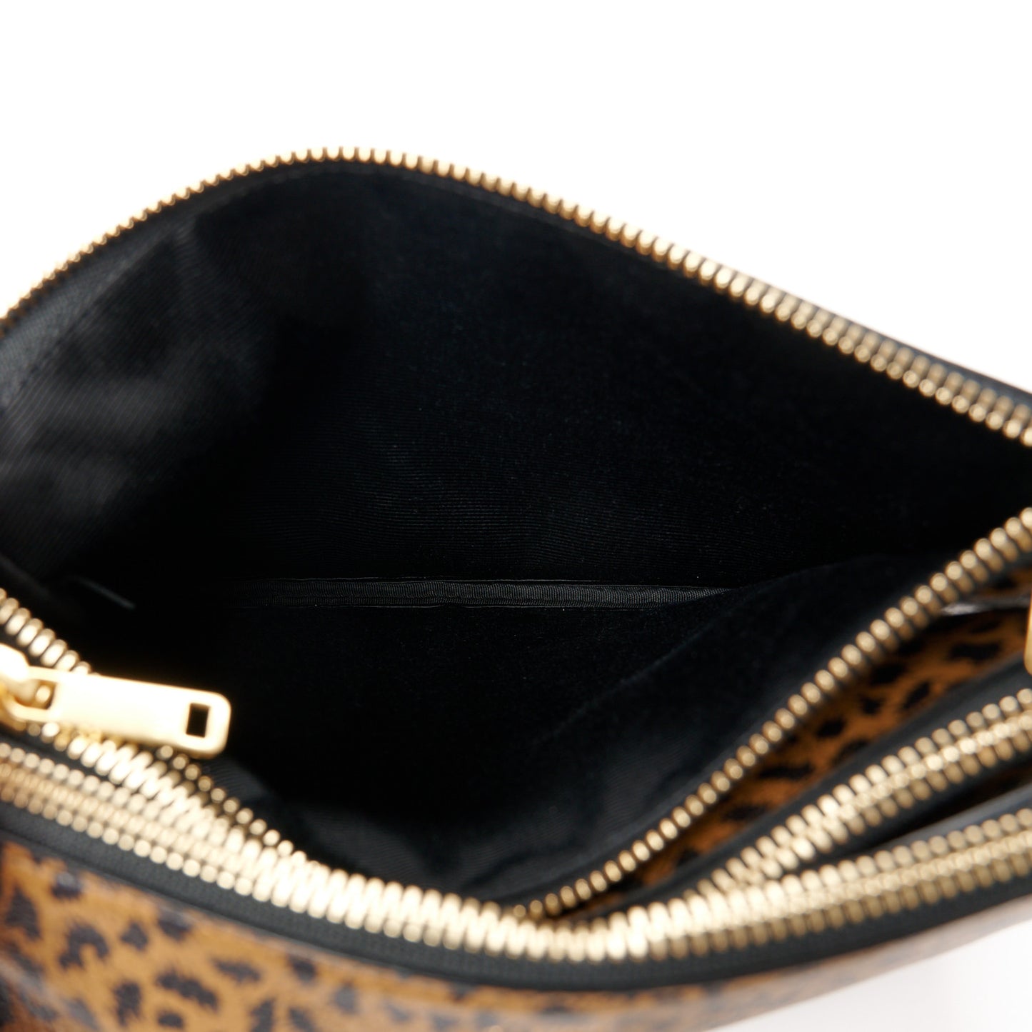 Goatskin Leopard Printed Small Trio Crossbody Bag Brown Black