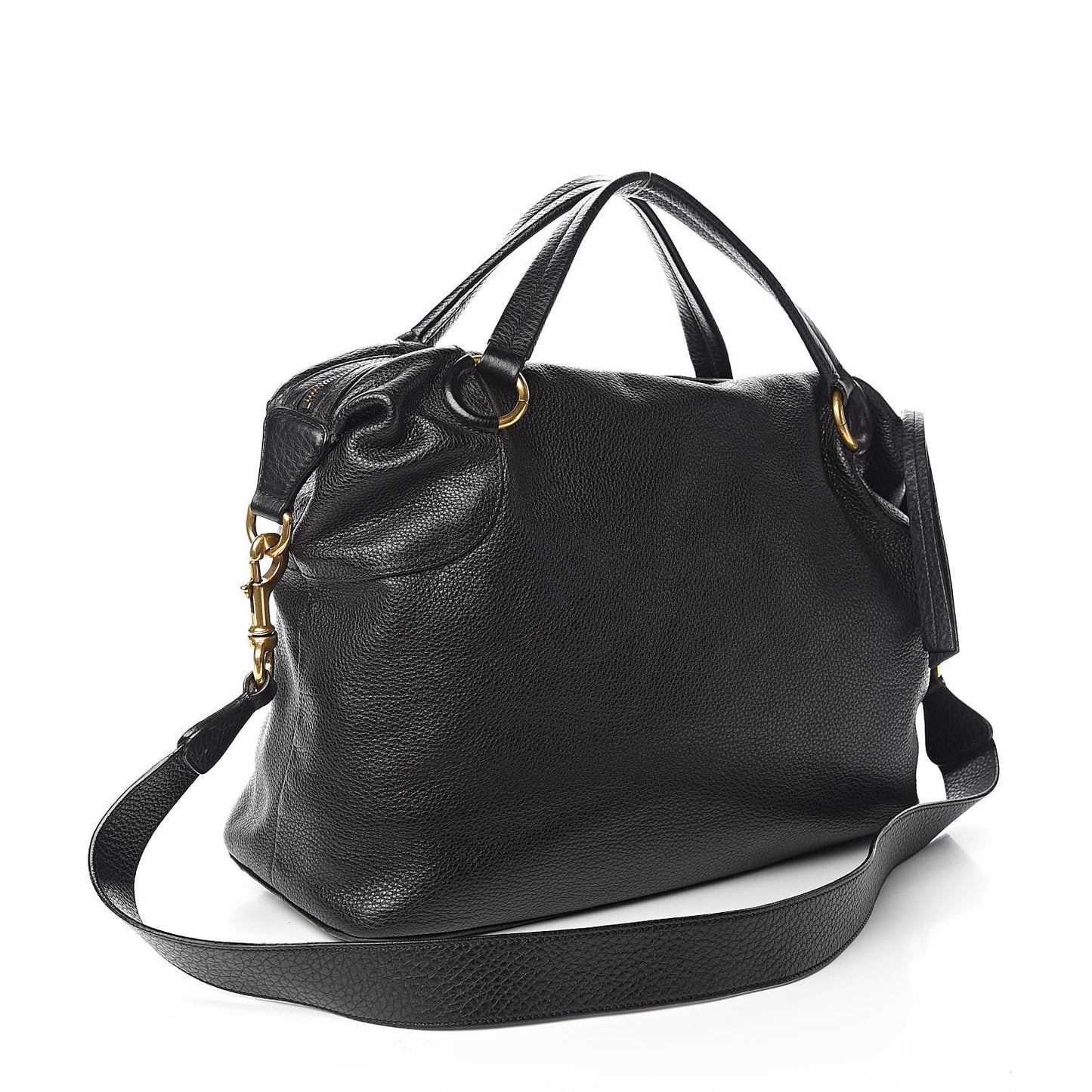 Pebbled Calfskin Twill Medium Top Handle Satchel Black