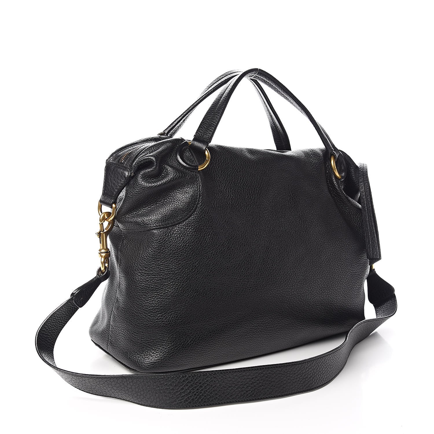 Gucci Pebbled Calfskin Twill Medium Top Handle Satchel Black 3 of 13