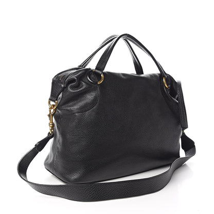 Gucci Pebbled Calfskin Twill Medium Top Handle Satchel Black 3 of 13