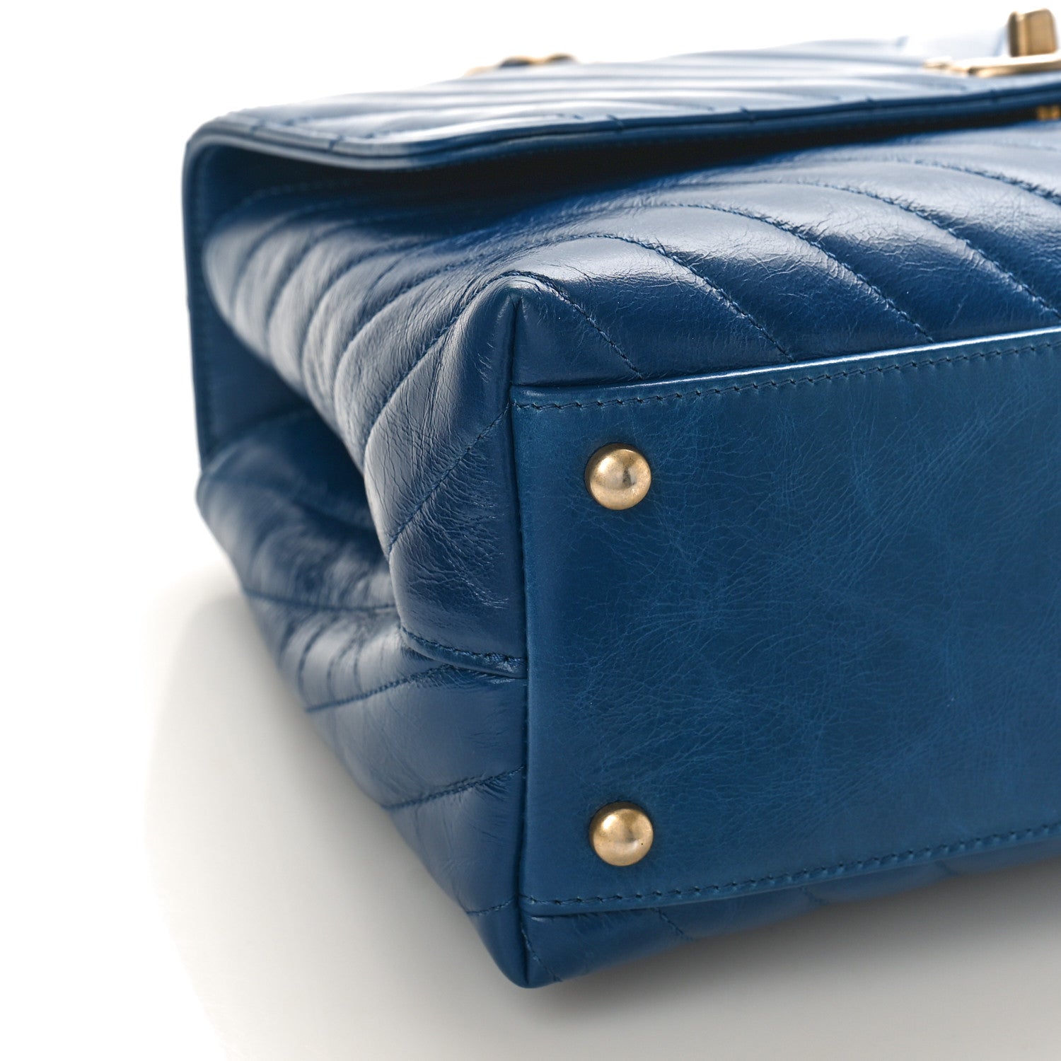 Chanel Calfskin Chevron Quilted Small Coco Handle Flap Blue 8 of 9