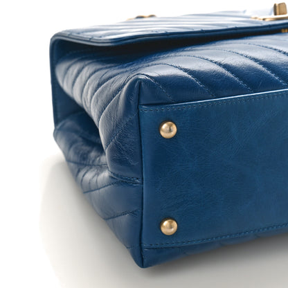 Chanel Calfskin Chevron Quilted Small Coco Handle Flap Blue 8 of 9