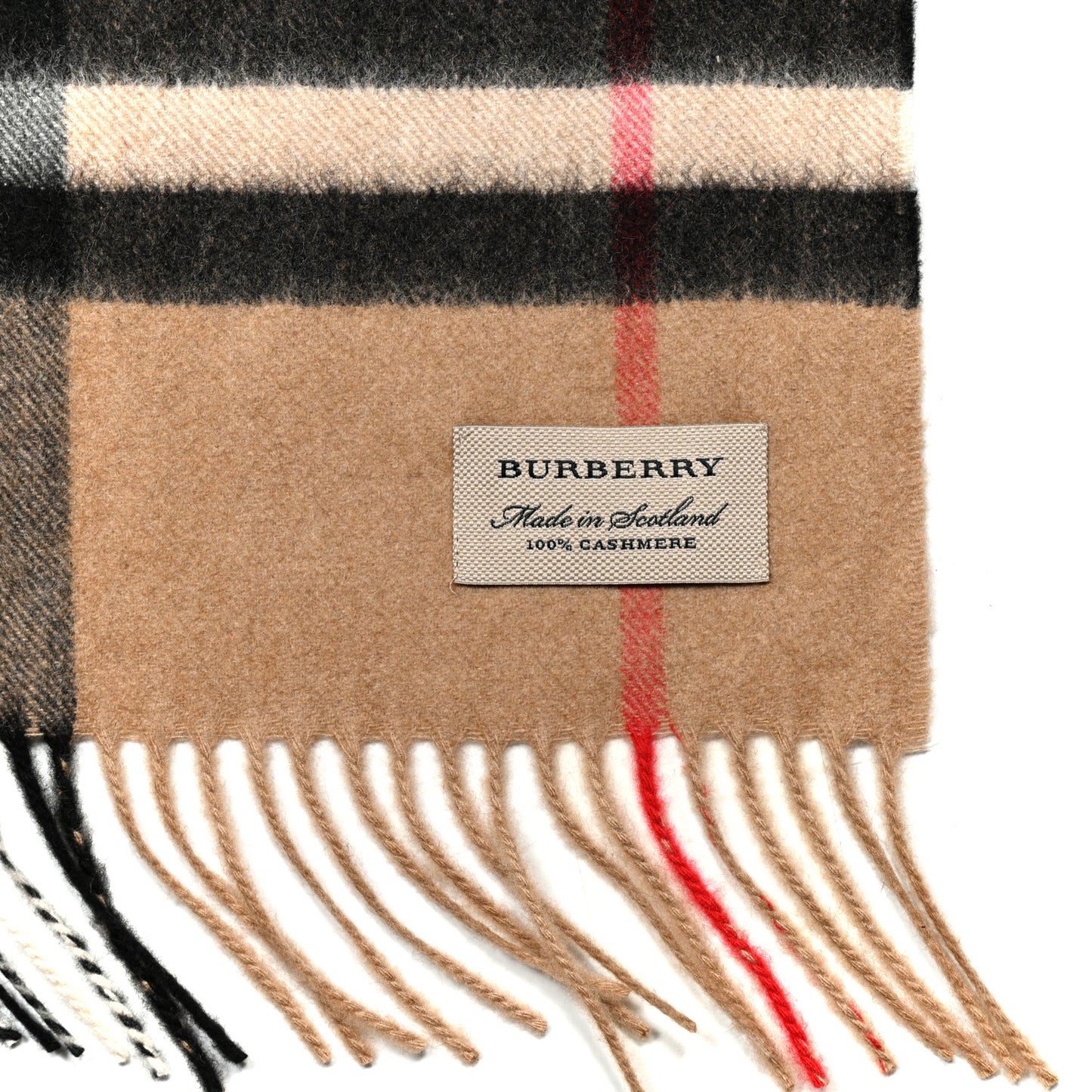Cashmere Giant Check Fringe Scarf Camel