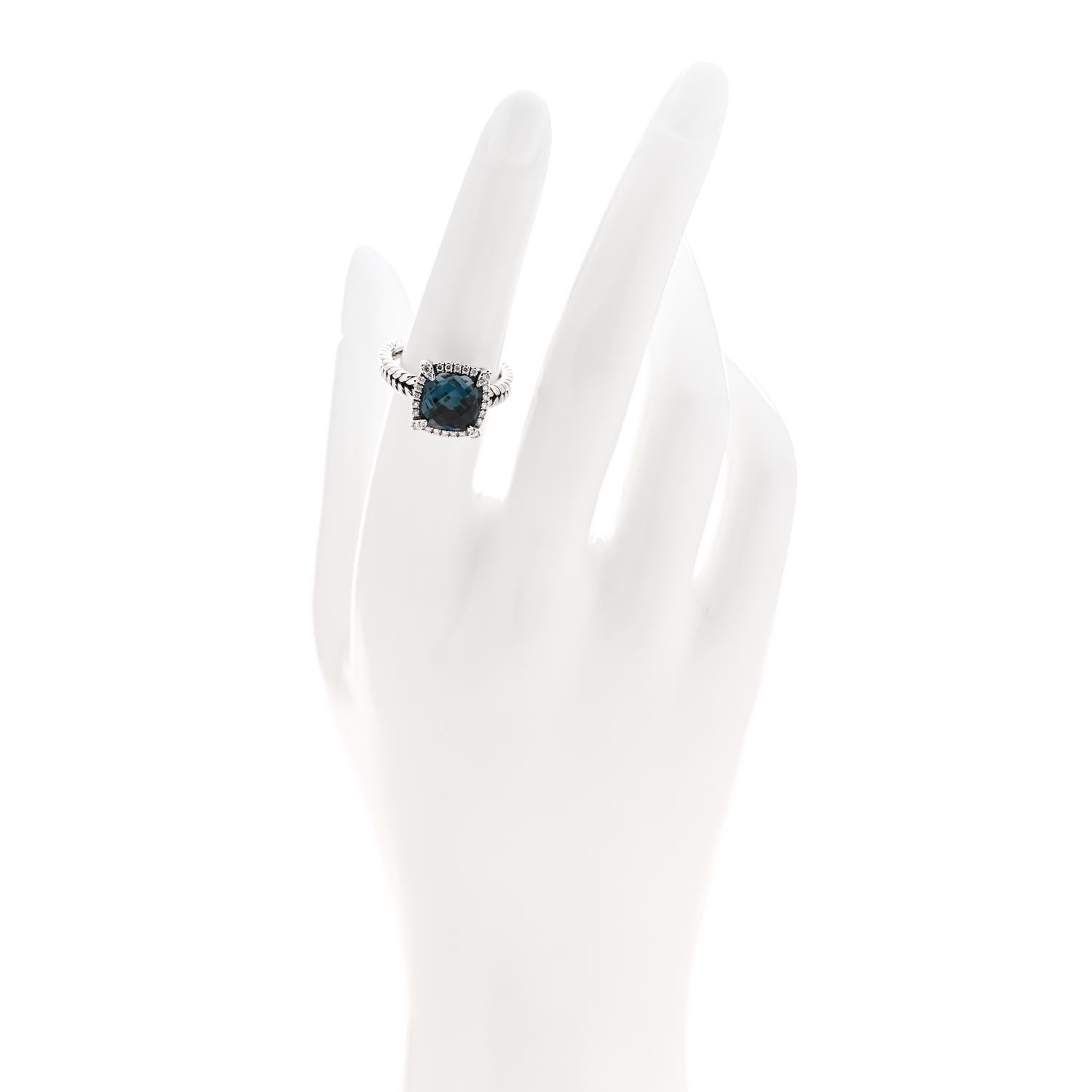David Yurman Sterling Silver Diamond Hampton Blue Topaz 9mm Chatelaine Pave Bezel Ring 52 6 2 of 5