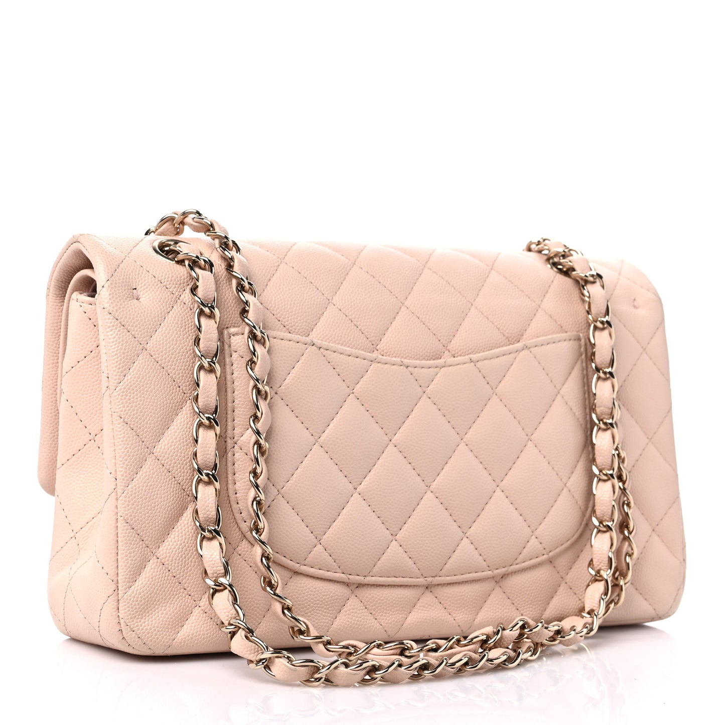 Caviar Quilted Medium Double Flap Light Beige