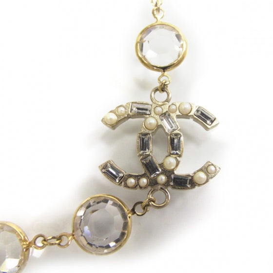 Crystal Pearl CC Strand Necklace Gold